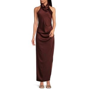 Gianni Bini Satin High Mock Neck Sleeveless Long Sheath Dress Sz 2